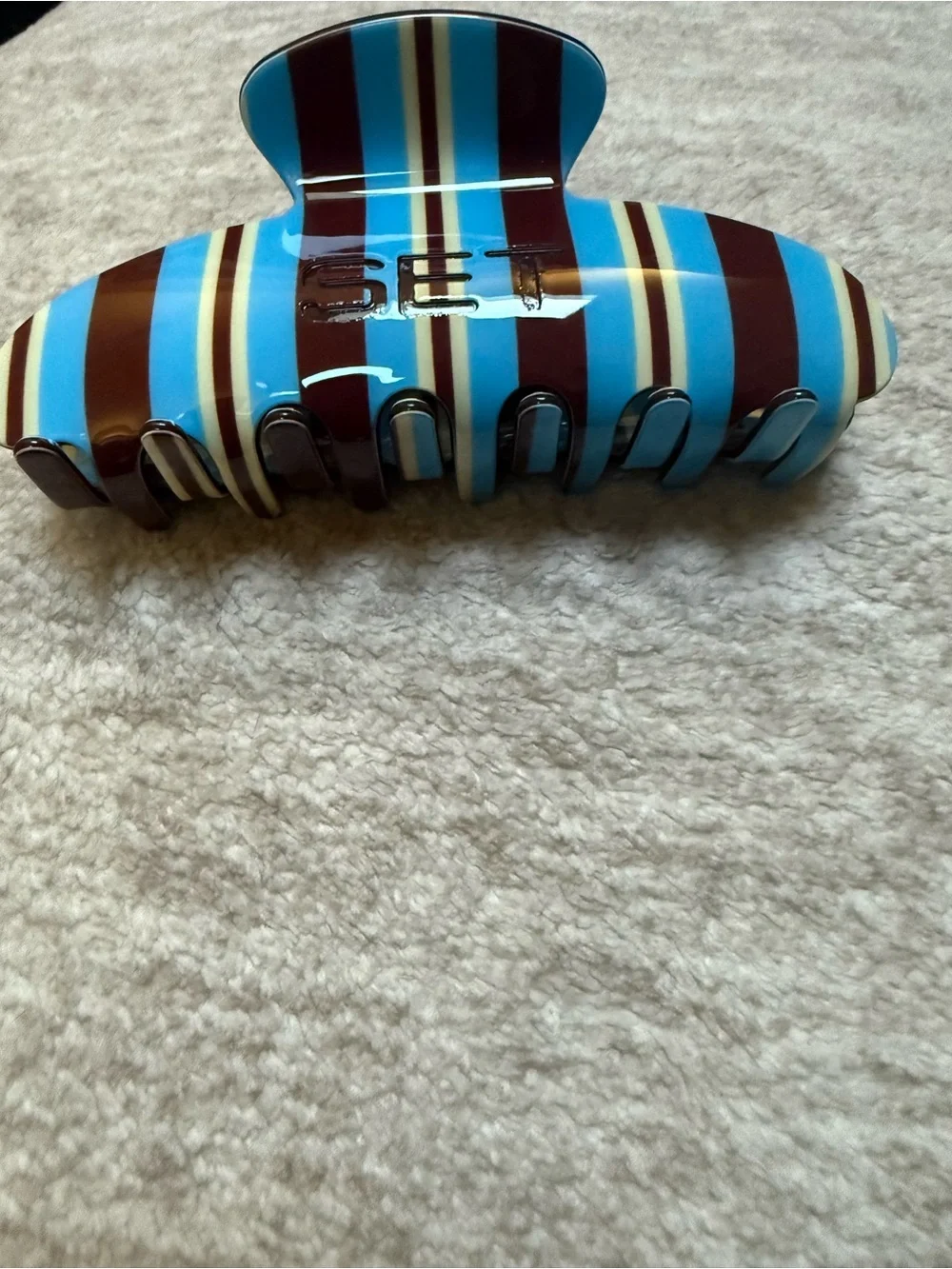 New Set Active Lisbon Striped Blue and Brown Hair Claw Clip